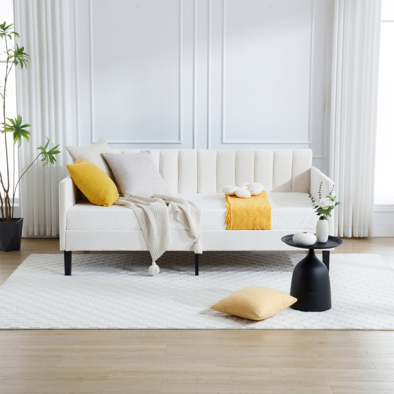 Lit de jour rembourré Eleanor, Beige, Lit simple