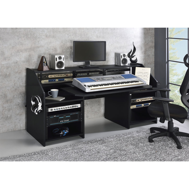 Modern Music Desk With Earphone Rack Home Office Desk Wood Desk Modern Desk Study Desk, Black