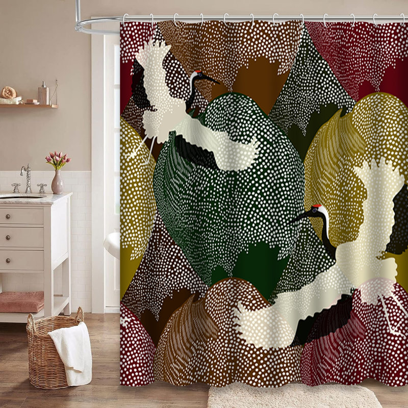 Rideau de douche à pois japonais avec 12 crochets, L 72 po x l 72 po