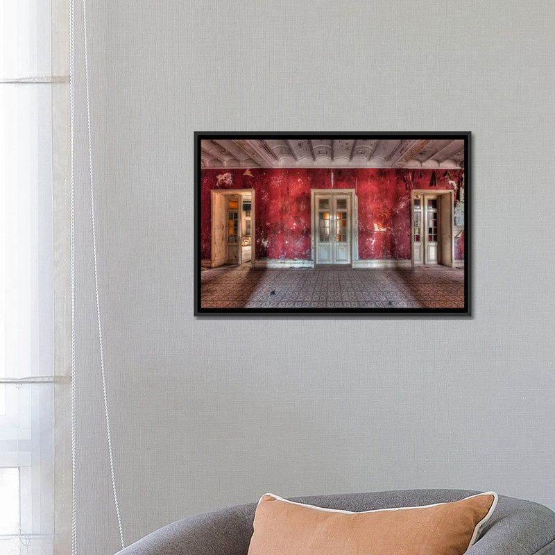 " Hotel Rouge II " by Ivo Sneeuw, 18" H x 26" W x 1.5" D, Black Framed Canvas, No Mat