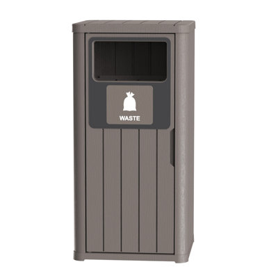 80L Outdoor Waste Bin, Woodgrain Resin Trash Can with Double Bucket & Lid, Weatherproof, for 30-39 Gal Bags
