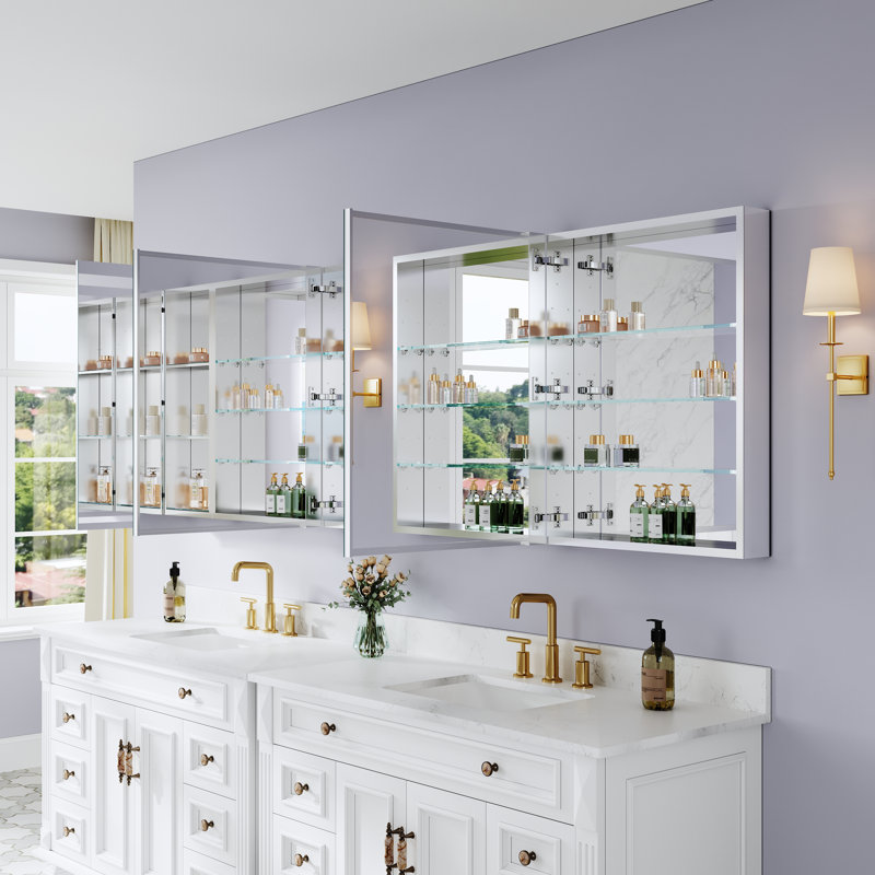 Armoire à pharmacie à miroir pour salle de bain et tablettes ouvertes en aluminium l 96 po x H 30 po , L 96 po x H 30 po