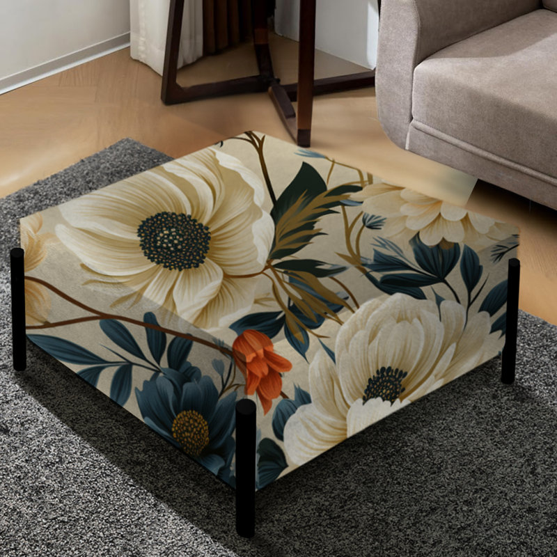 Grand charme rétro vintage ivoire à motif de bouquet - Grand repose-pieds carré floral