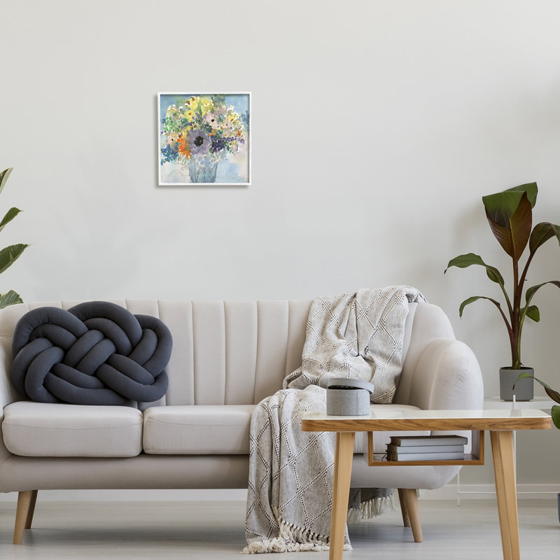 Az-408, aquarelle de bouquets bleus encadrée par Samuel Dixon, Giclée encadrée blanc bord de mer