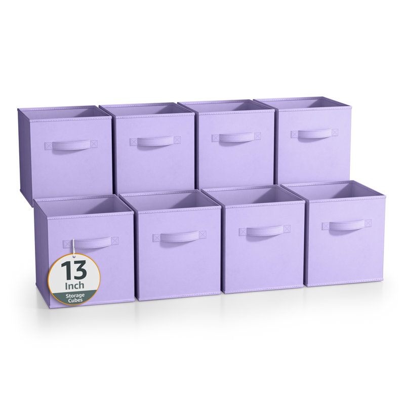 Sorbus 13 Inch Storage Bins - Sturdy Collapsible Fabric Storage Cubes with Handle - 8 Foldable Baskets for Organizing Clothes, Toys, Books - Storage Baskets for Shelves, Closets, Pastel Purple