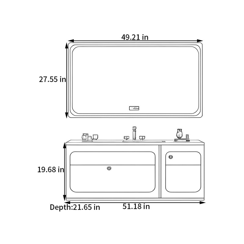 Armoire de salle de bain crème, H 19,68 po x l 51,18 po x P 21,65 po