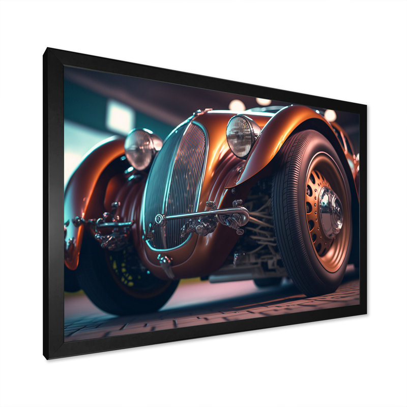 «Retro Retro Car pendant Golden Hour» - reproduction d'art sur toile, Cadre photo noir, H 24 po x l 32 po x P 1 po
