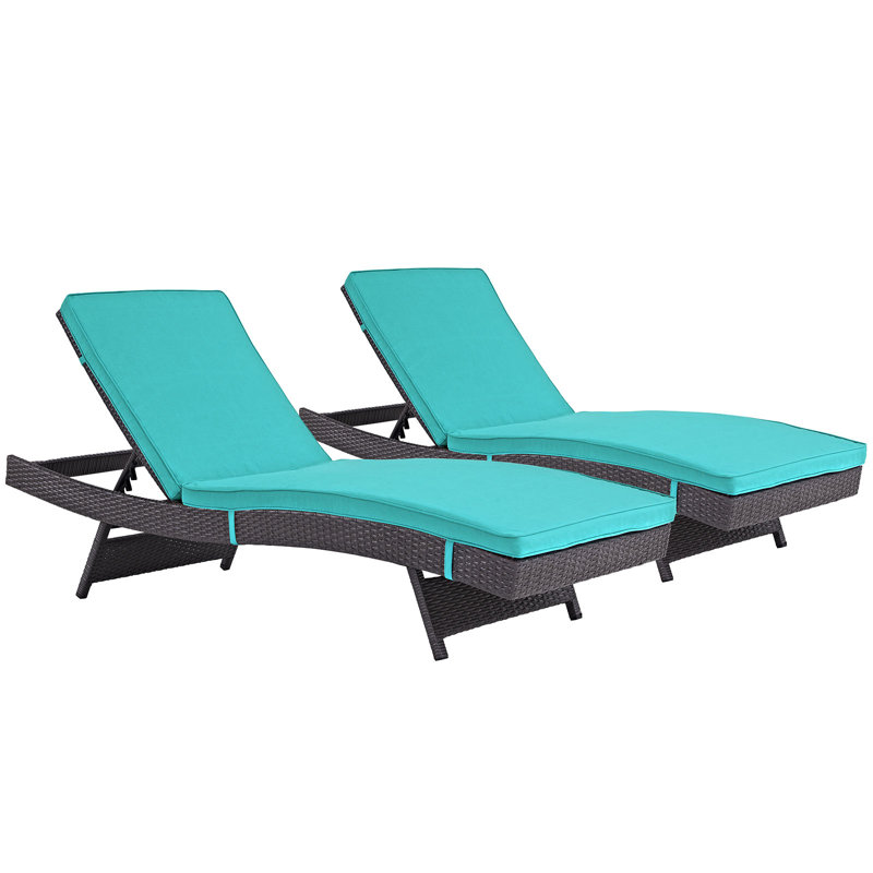 Gather Synthetic Rattan Weave Outdoor Chaise Lounges by Modway, Turquoise