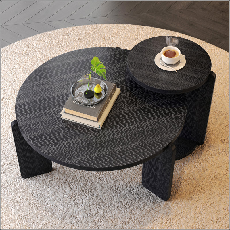 Ensemble de tables basses rondes en bois durable avec table de bout, finition en polyuréthane résistant à l'eau pour les salons et les salles d'étude