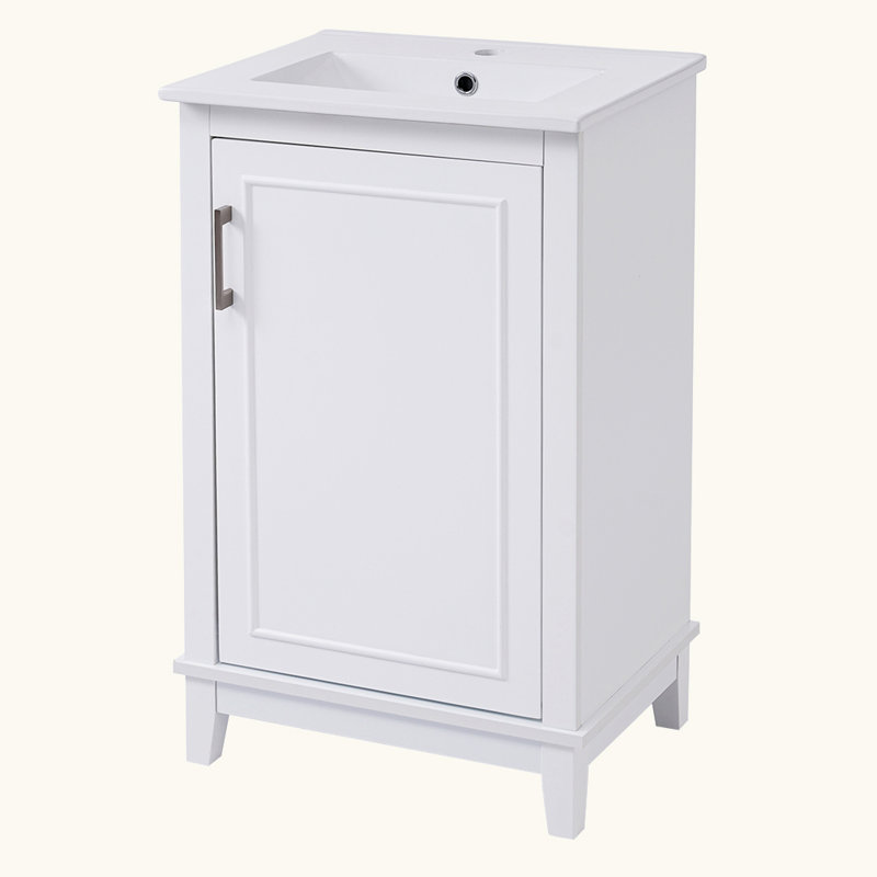 Petit meuble-lavabo moderne avec lavabo en céramique, Blanc