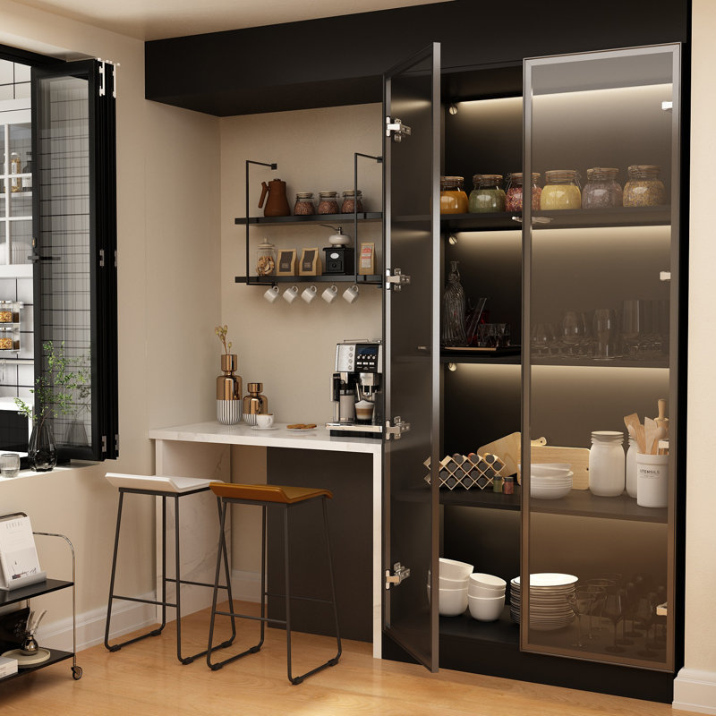 Garde-manger en verre trempé avec lumières DEL, Noir
