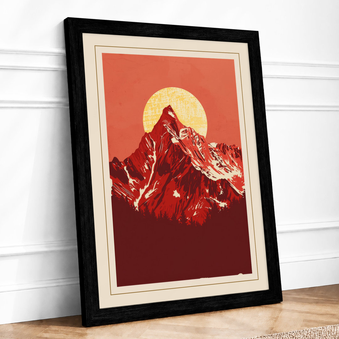 Mountains Under Moon Japandi - Framed Print