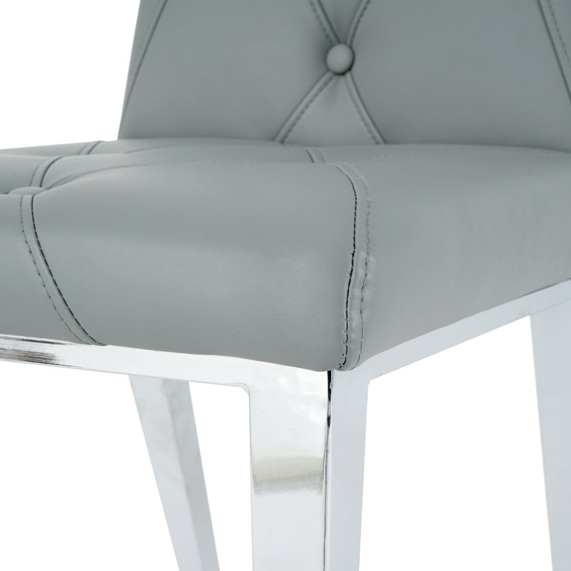 Bryttney 19.5 " H Tufted Faux Leather Upholstered Metal Side Chair, Gray, Chrome
