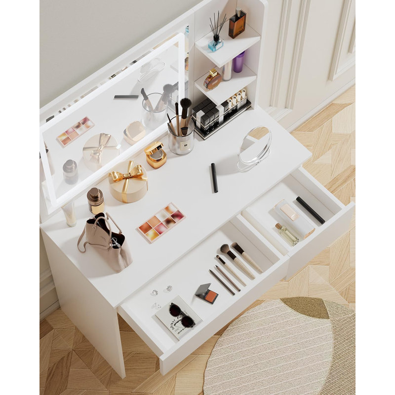 Dressing Table with Mirror, White