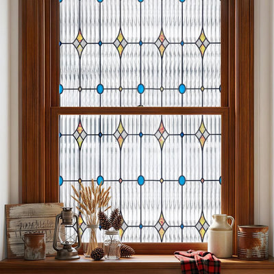 Window Privacy Film, Stained Glass Decorative Static Cling, Removable Laser Sun Blocking Vinyl Covering, Window Film for Home Kitchen Living Room, Starburst, 23.6" x 78.7"