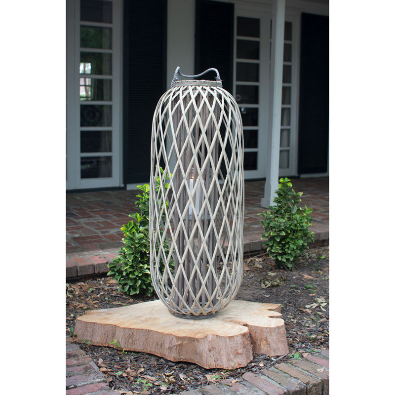 Elegant Grey Ceramic Hurricane Candle Lantern, 32" Hanging Design