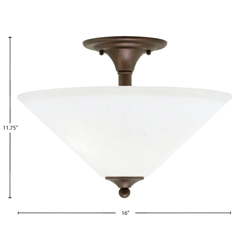 Semi-Flush 2 Bulbs With 16" Muslin Glass, Bronze, White
