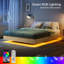 Natural Floating Bed Frame With Led Lights, Modern Fluted Oak Platform Bed Frame Floating, Heavy Duty Metal Slats, No Box Spring Required-1476148910-1476148907