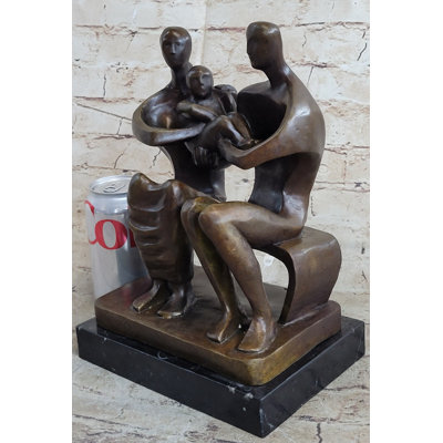 Famille Henry Henry dans un banc de parc, sculpture en bronze, base de marbre, statue abstraite