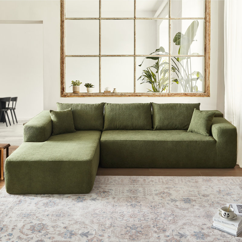 Canapé modulaire rembourré 2 pièces Natick, Accoudoir à gauche (vu de face), Polyester vert