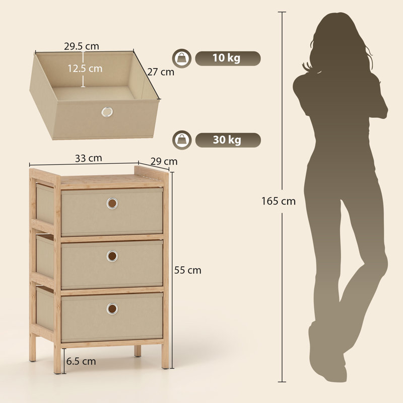 33cm W 3 - Drawer Chest of Drawers, Cream