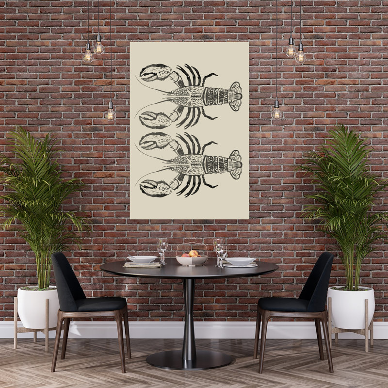 Paire de homard dessiné, impression d'art classique rustique sur un homard, 60" H x 40" W
