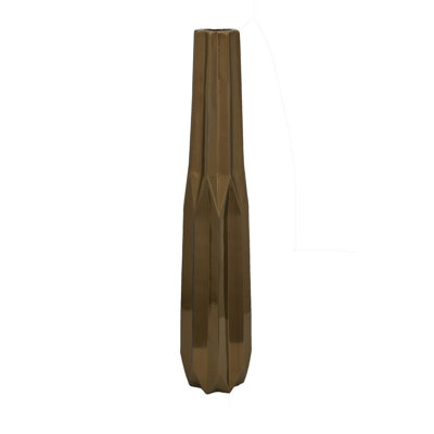 Vase Tasha 32 pouces avec motif géométrique, profil mince en céramique brillante, bronze foncé