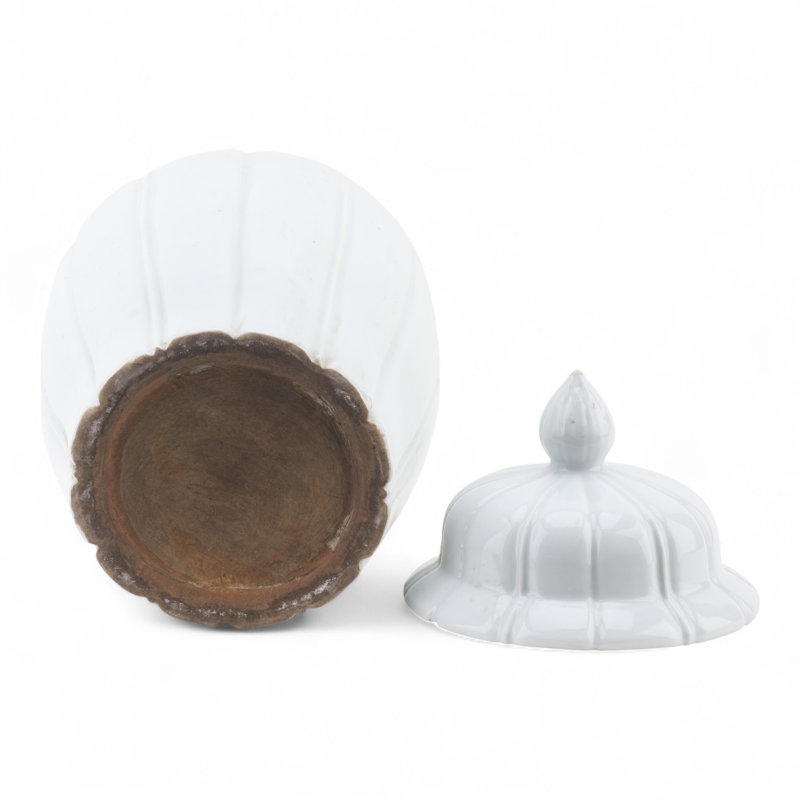 Celadon Ribbed Jar with Lid, White