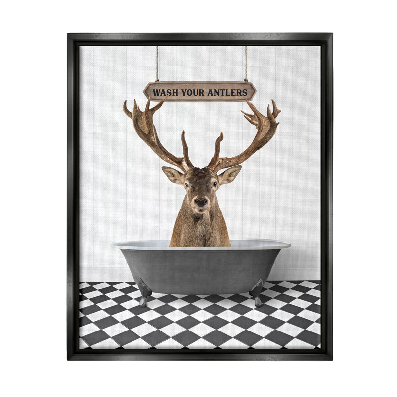 Art mural sur toile flottante Trinx Wash Your Antler, Cadre flottant noir de jais, H 21 po x l 17 po x P 1,7 po