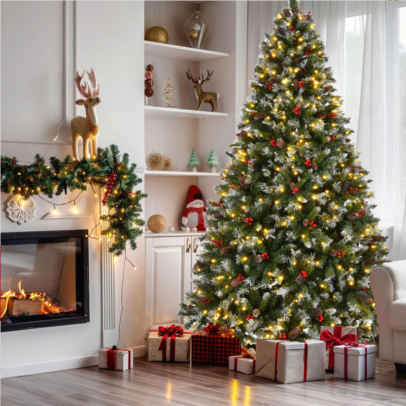 Arbre de Noël artificiel pré-éclairé 7,5 pi avec des pointes givrées, H 7,5 pi