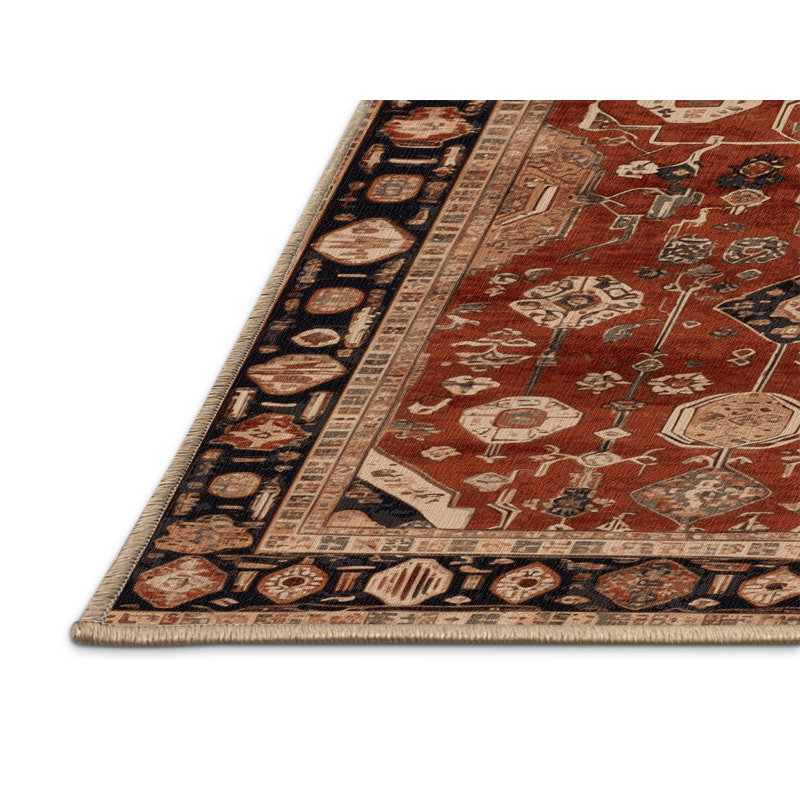 Tapis brun turc lavable à la machine, Rond 4 pi