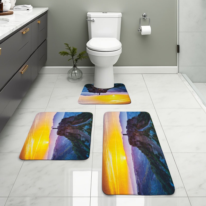  Italy Bathroom Rug Set 3 Pieces U-Shape & Rectangle Mats Multicolor