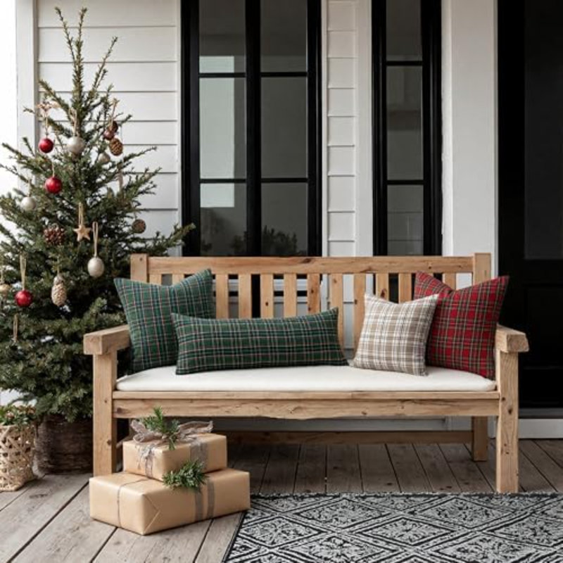 Housses de coussin de Noël écossais tartan écossais 24 x 24 vert, Khaki Plaid, Carré 24 po