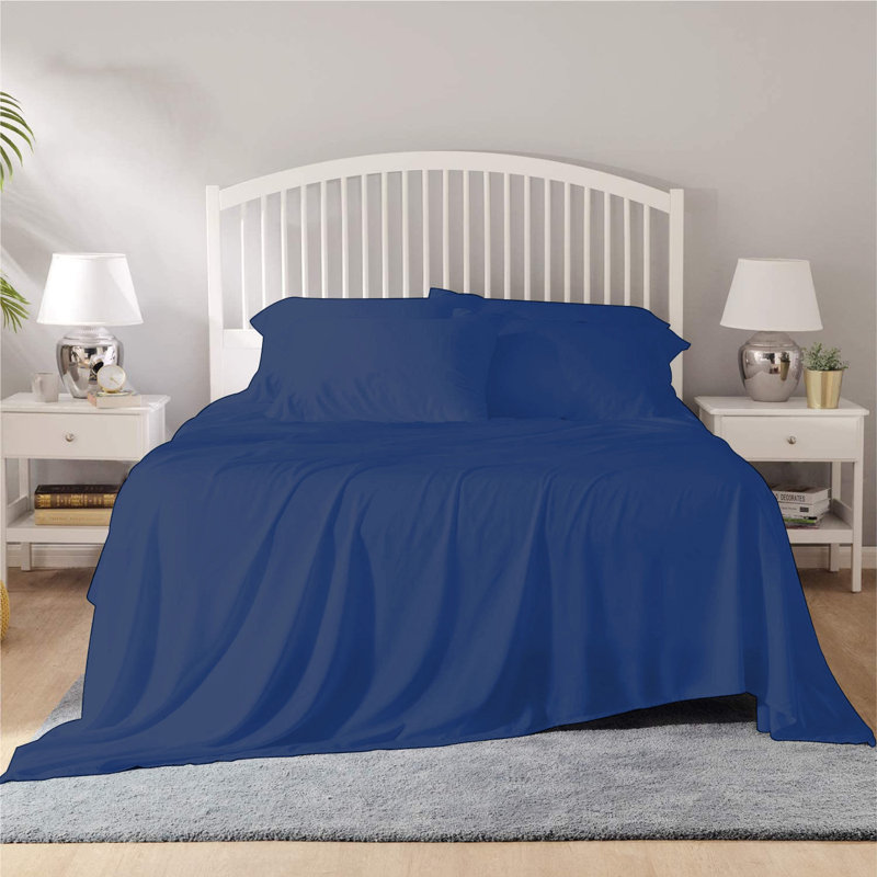 Bamboo Sheet Set, Twin Sheet Set + 1 Fitted Sheet + 4 Pillowcases, Navy