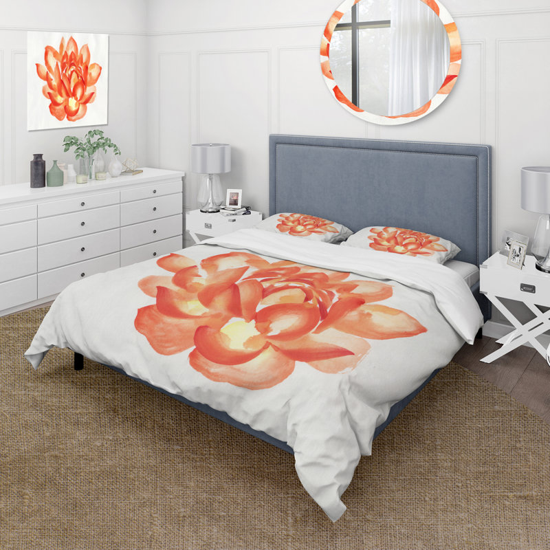 Détail rétro d'un lotus orange - ensemble de housse de couette traditionnel - microfibre de polyester