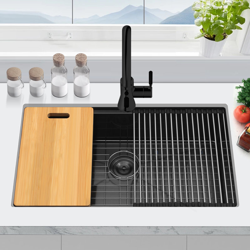 Évier de cuisine 32 L, Noir satiné