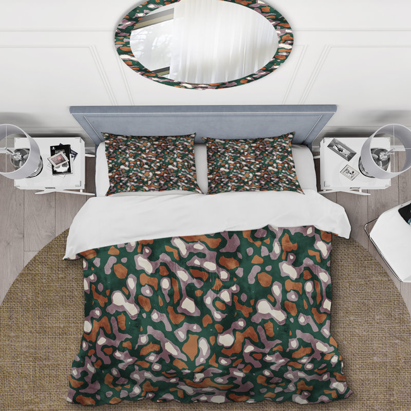 Ensemble de housse de couette en microfibre vert / orange 3 pièces, Housse de couette pour très grand lit et 2 très