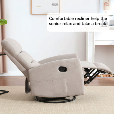 Manual Recliner Chair With Rocker And Swivel In Fabric For Living Room