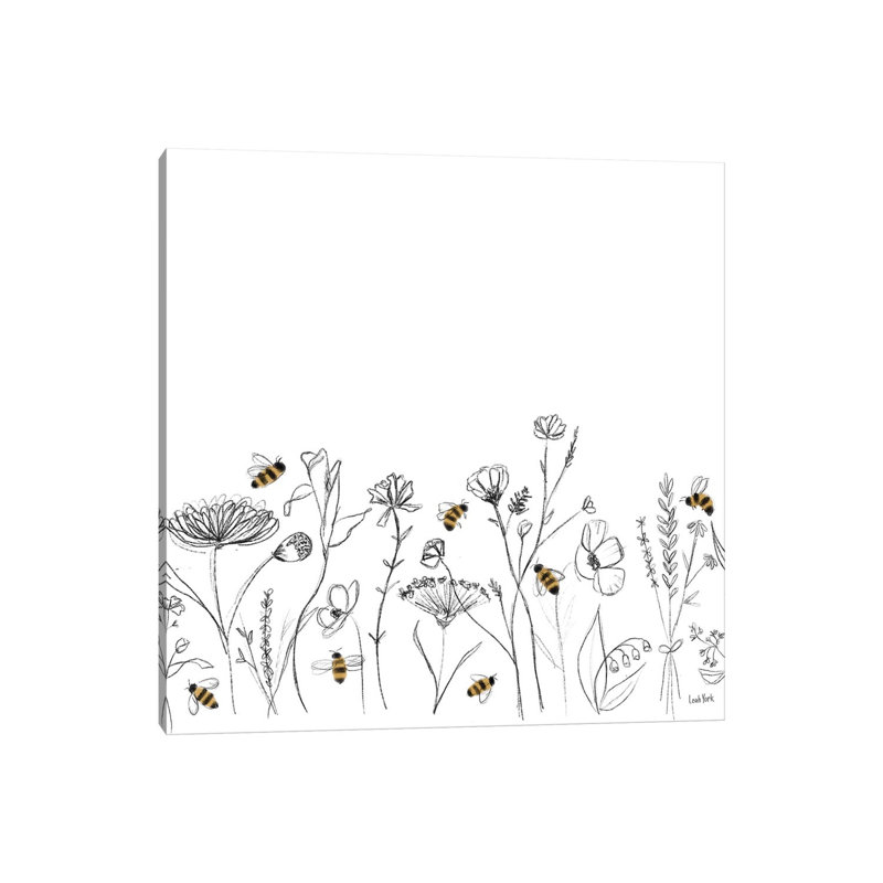 Bees And Botanicals Pattern IX by Leah York - Painting on Canvas, Wrapped Canvas, 66.04cm H x 66.04cm W x 3.81cm D