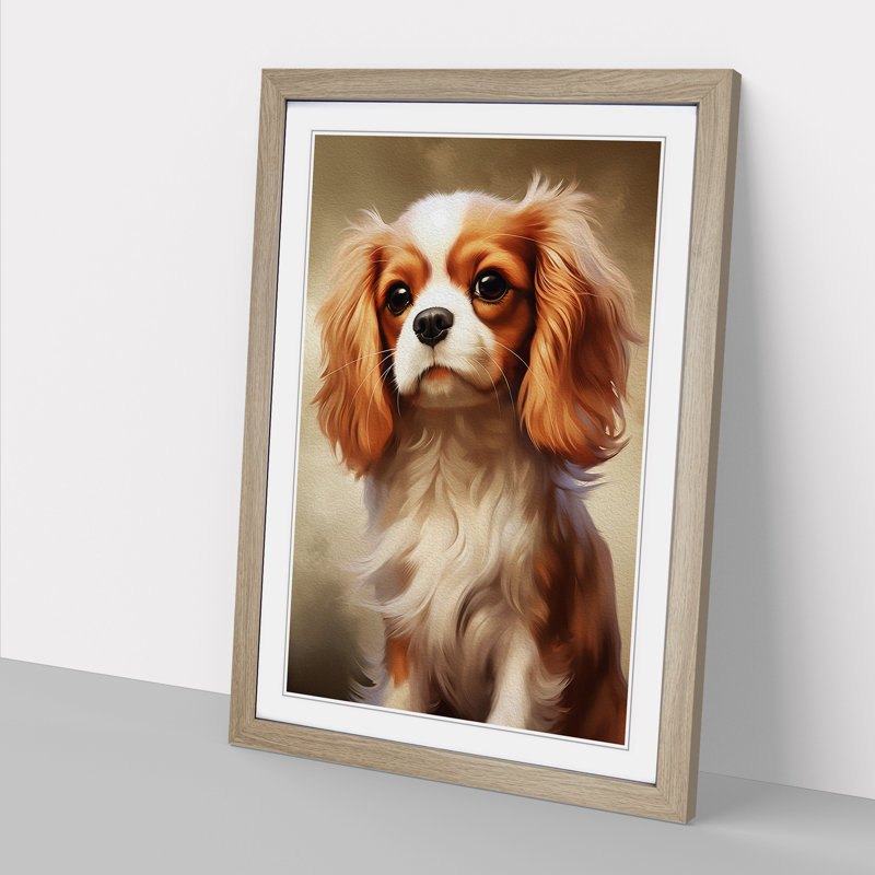 Cavalier King Charles Spaniel Informel No.2 - Single Picture Frame Print on Wood, Oak, 34cm H x 25cm W x 2cm D