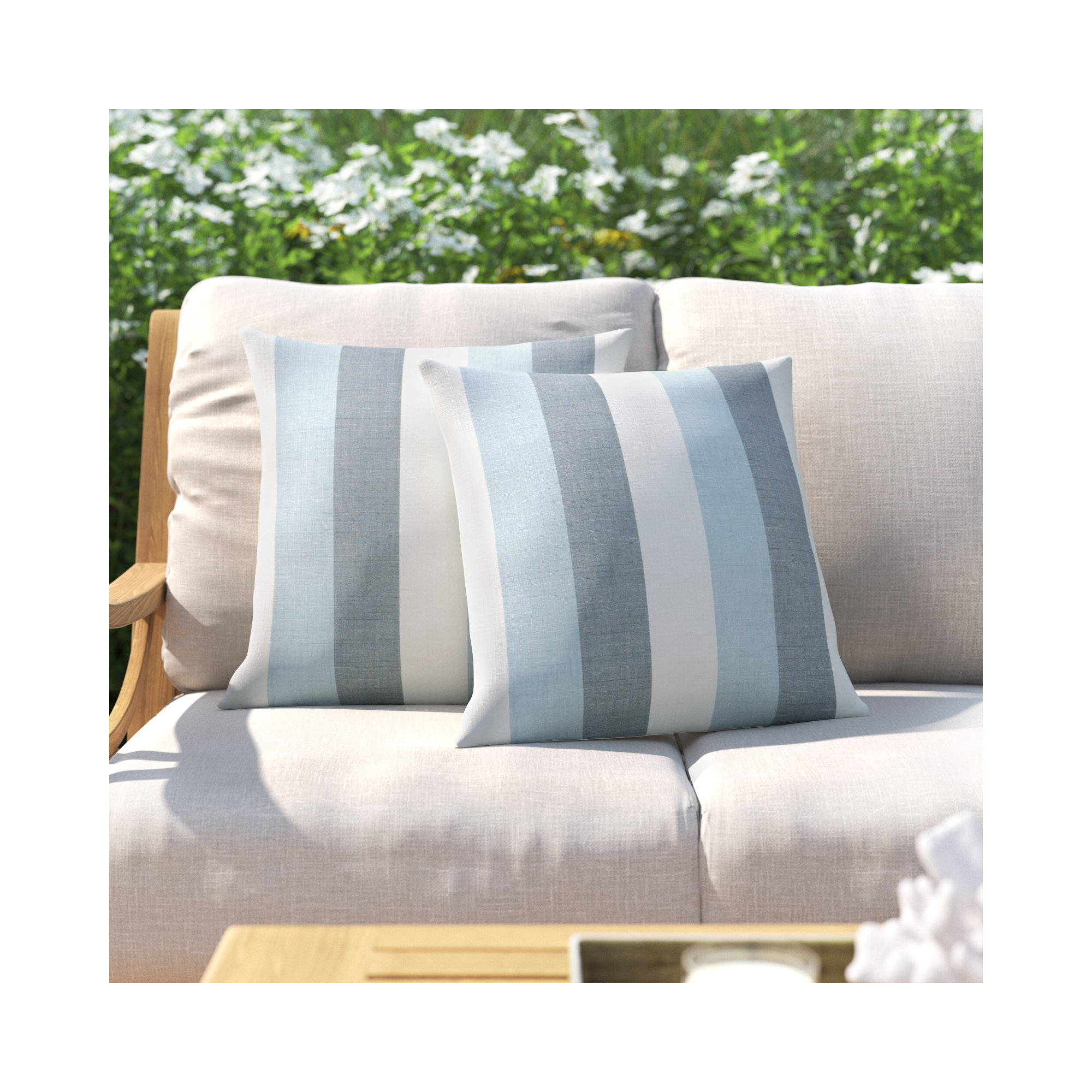 Nisha Striped Sunbrella® Indoor/Outdoor Throw Pillow, 20'' x 20'', Blue/White
