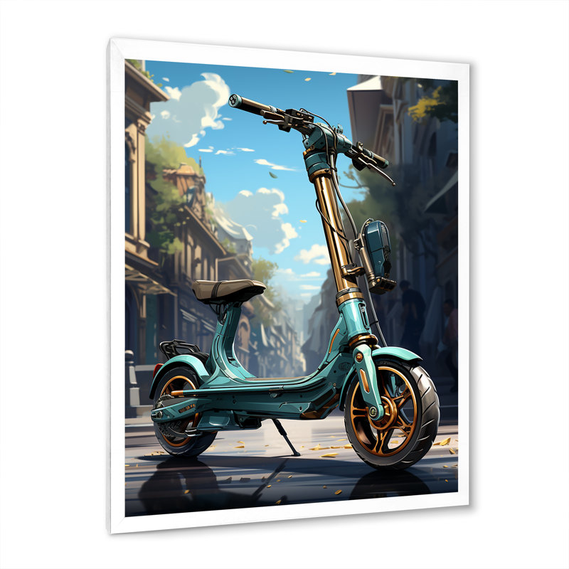 Glissière électrique turquoise et scooter électrique - impressions d'art mural, H 40 po x l 30 po x P 1,5 po