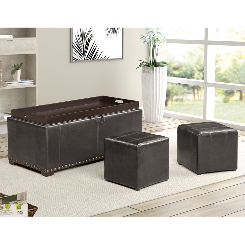 Amiya Faux Leather Ottoman, Black