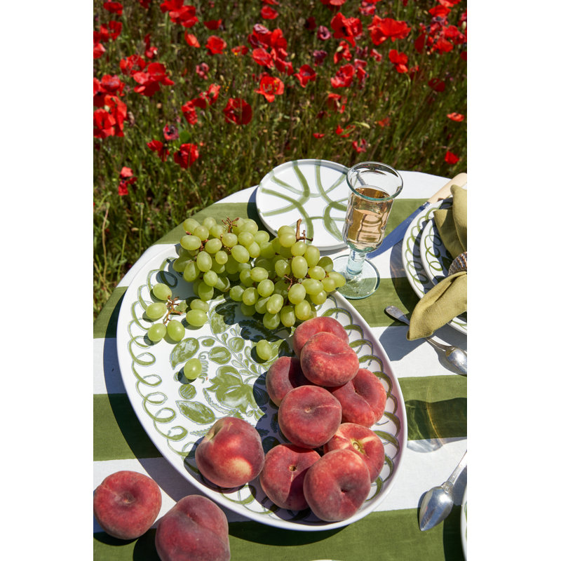Amalfi Oval Serving Tray - White/Blue - 15.7" x 11", White, Green
