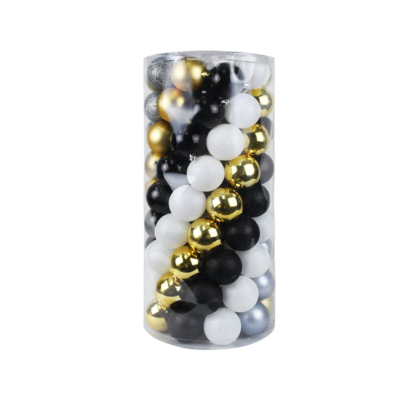 Ensemble d'ornement boule incassable 100 pièces, Blanc / noir / or