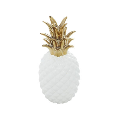 Sculpture de table ananas en porcelaine blanche et dorée