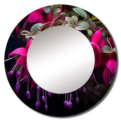 Fuschia Vivacious Flowers II - Fuschia Large Wall Mirror, Pink Round Decorative Mirror, Printed Metal Art