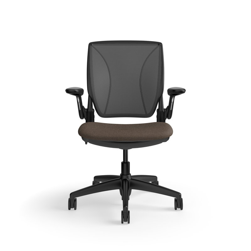 World LM, Black Ergonomic Task Chair with Poppy Seed Backrest, and Light Brown Autumn Upholstered Seat, Black, Dark Gray Mesh
