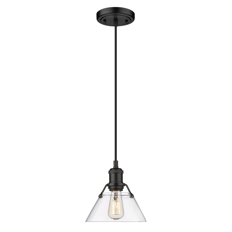 Luminaire suspendu conique à 1 lumière Weatherford, H 131,5 po x l 14 po x P 14 po, Verre transparent, Noir mat