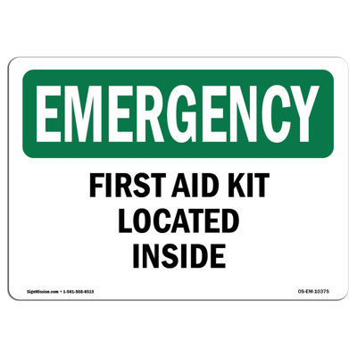 OSHA Emergency First Aid Kit Located Inside Sign